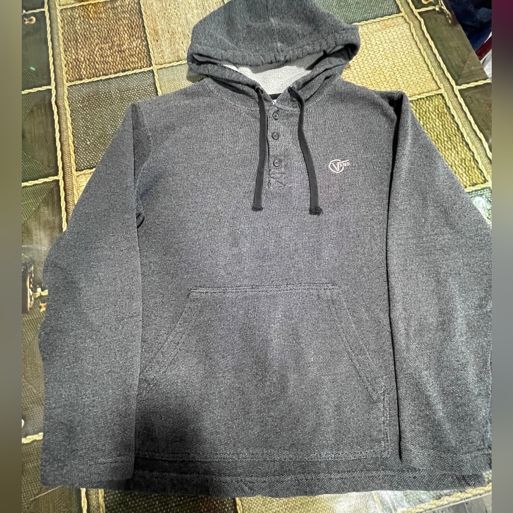 Vans Dark Gray Hoodie with Buttoned Neckline